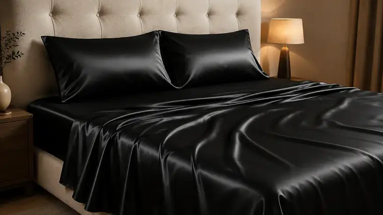 BEDELITE Satin Sheets Queen Size Bed Set, Black – 4-Piece Silky Bedding