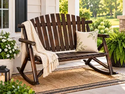 Style Selections Joyful Days Outdoor Rocking Loveseat, Dark Brown Wood