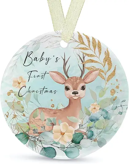 Baby’s First Christmas Ornament 2026 – 2.9" Ceramic Keepsake for Baby Boy or Girl