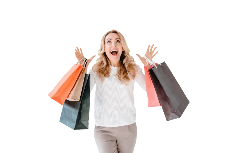 Woman holding colorful shopping bags