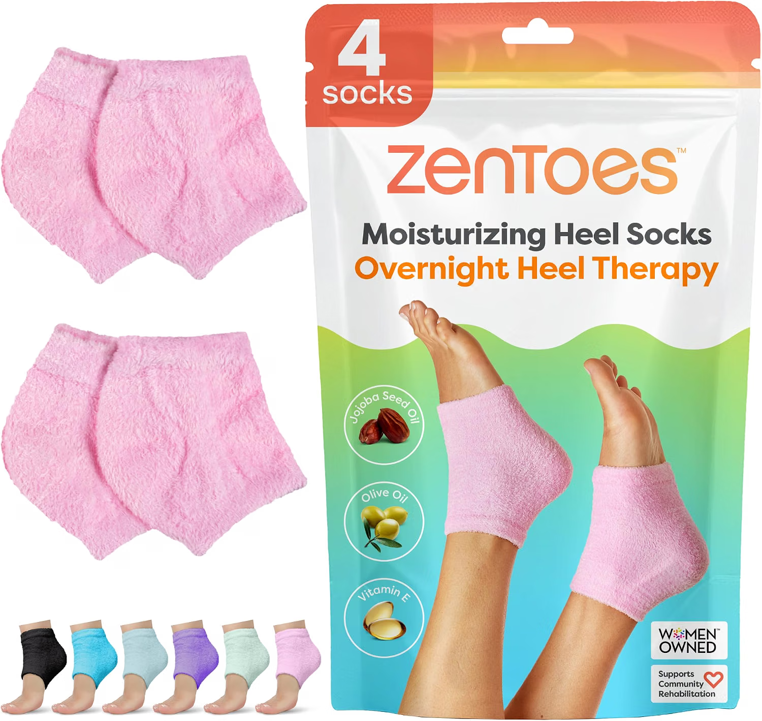 ZenToes Moisturizing Heel Socks for Dry, Cracked Heels
