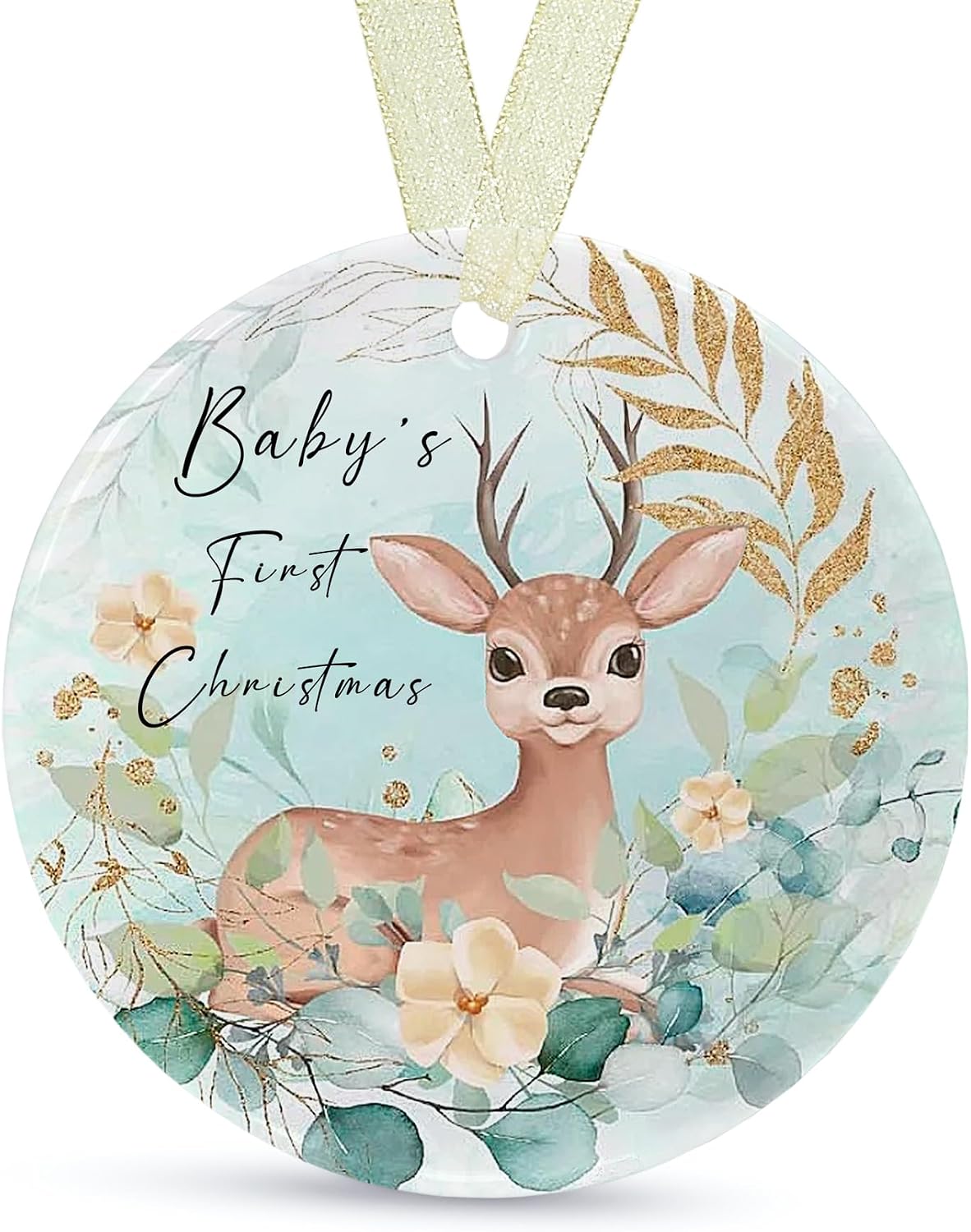 Baby’s First Christmas Ornament 2026 – 2.9" Ceramic Keepsake for Baby Boy or Girl